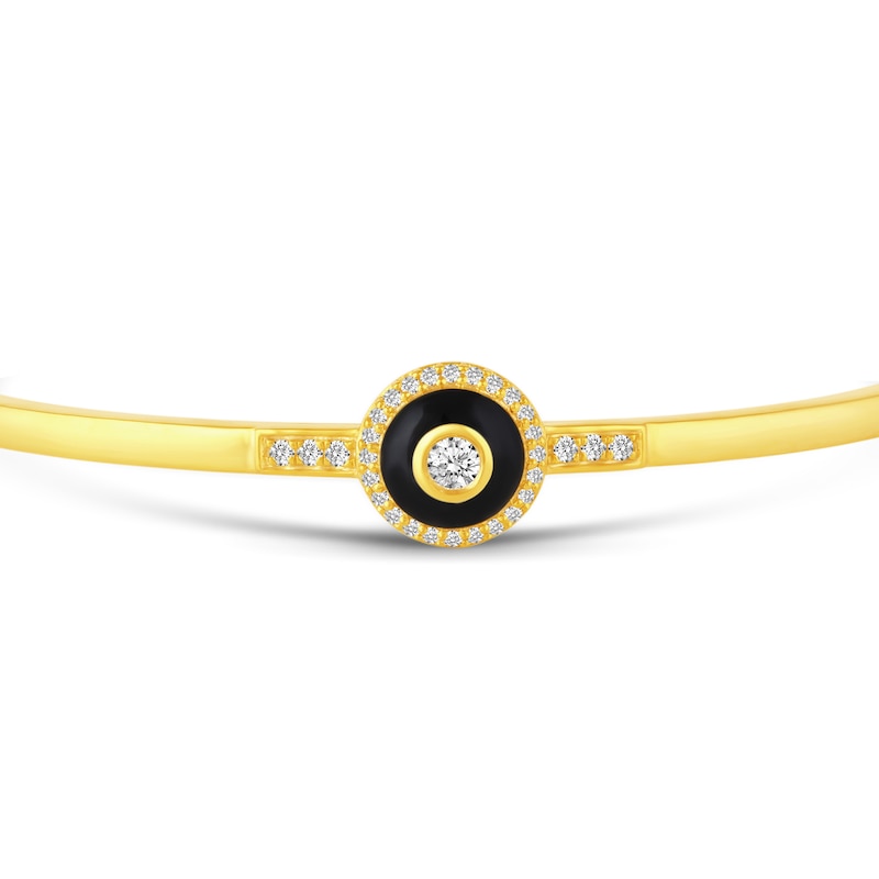 High-Polish Bangle Bracelet 1/3 ct tw Round Black Enamel 10K Yellow Gold 7"