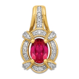 Natural Ruby Pendant Charm 1/5 ct tw Diamonds 14K Yellow Gold