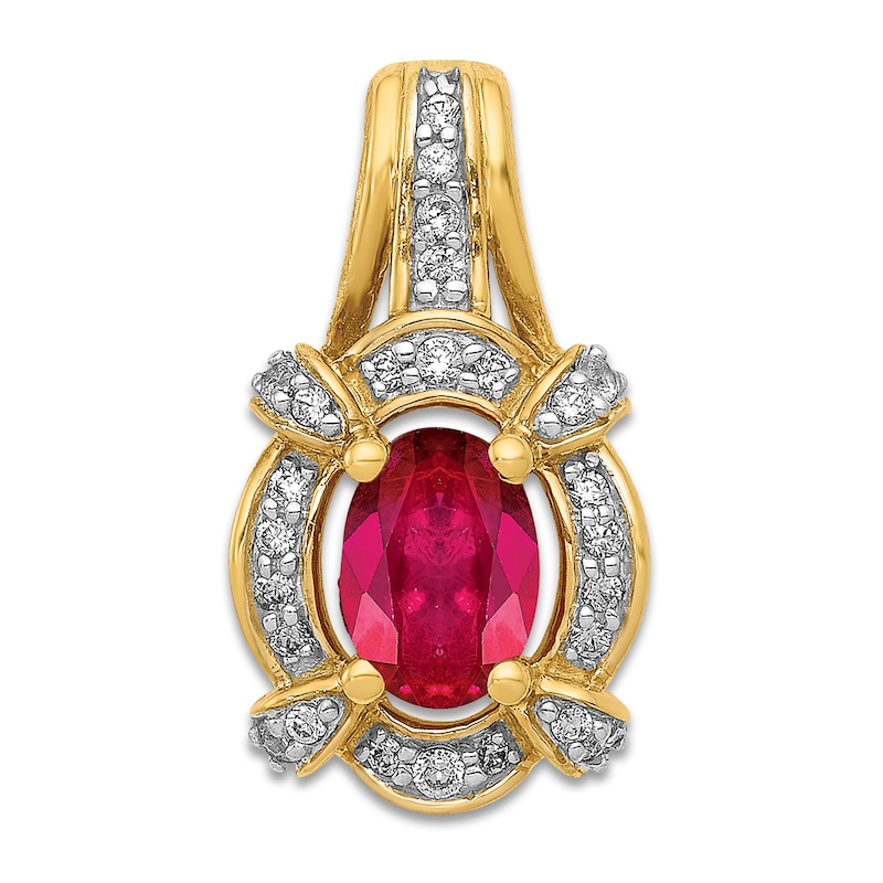 Natural Ruby Pendant Charm 1/5 ct tw Diamonds 14K Yellow Gold