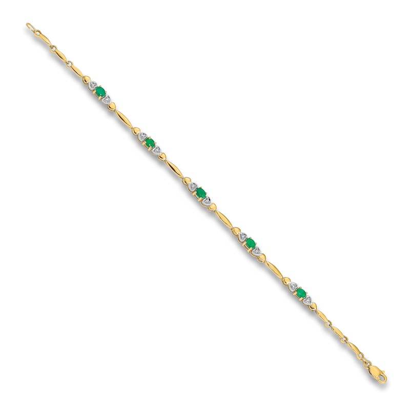 Natural Emerald Bracelet Diamond Accents 14K Yellow Gold