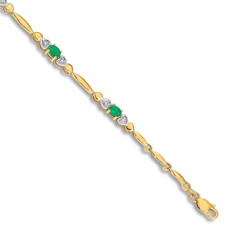 Main Image 3 of Natural Emerald Bracelet Diamond Accents 14K Yellow Gold