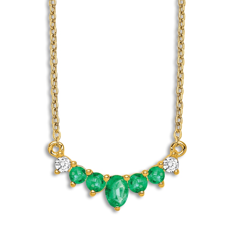 Main Image 1 of Natural Emerald Necklace 1/15 ct tw Diamonds 14K Yellow Gold 18"