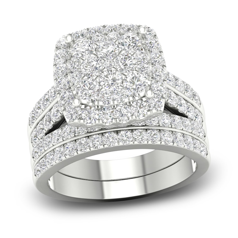 Diamond Cushion Bridal Set 2 ct tw Round 14K Gold