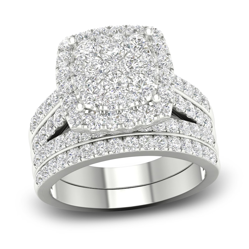 14K White Gold Baguette and Round Diamonds Fancy Cushion Ring