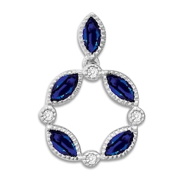 Natural Blue Sapphire Charm 1/20 ct tw Diamonds 14K White Gold