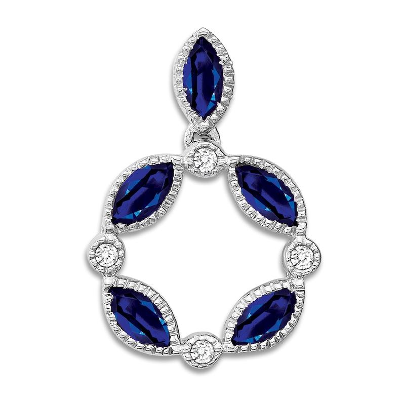 Natural Blue Sapphire Charm 1/20 ct tw Diamonds 14K White Gold