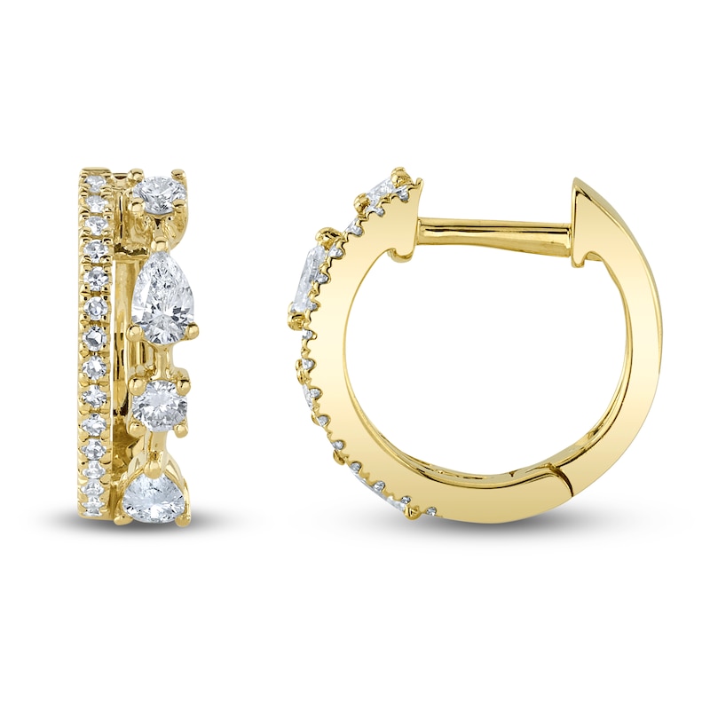 Main Image 1 of Shy Creation Diamond Huggie Earrings 3/8 ct tw Pear/Round 14K Yellow Gold SC55025100