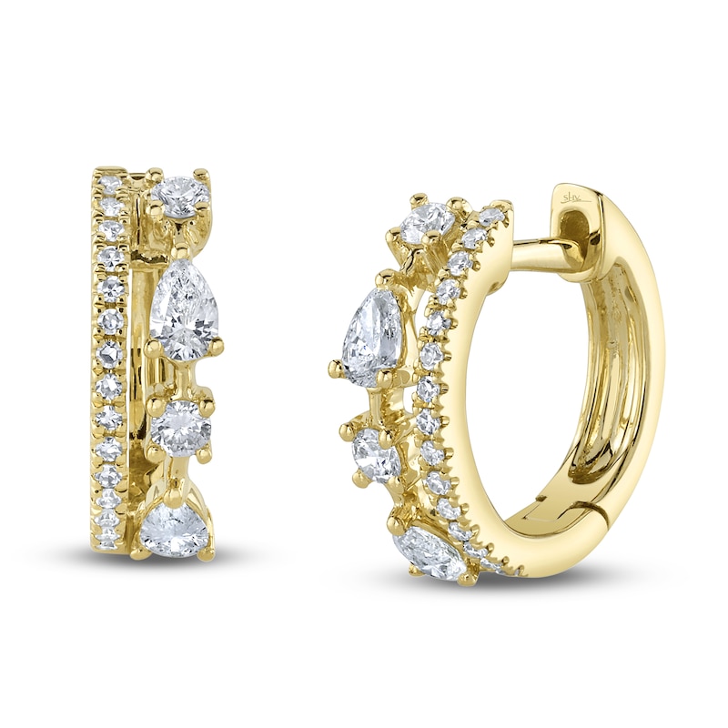 Main Image 2 of Shy Creation Diamond Huggie Earrings 3/8 ct tw Pear/Round 14K Yellow Gold SC55025100