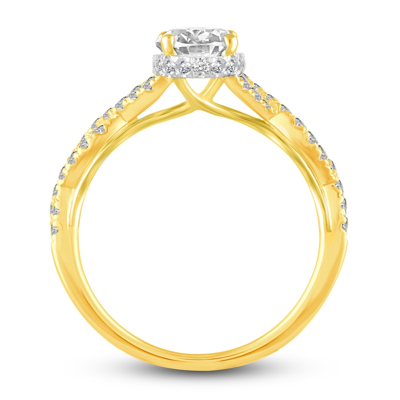 Main Image 2 of Diamond Twist Engagement Ring 1-3/8 ct tw Oval/Round 14K Yellow Gold
