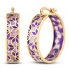 Thumbnail Image 1 of Italia D'Oro Purple Enamel Hoop Earrings 14K Yellow Gold 25mm