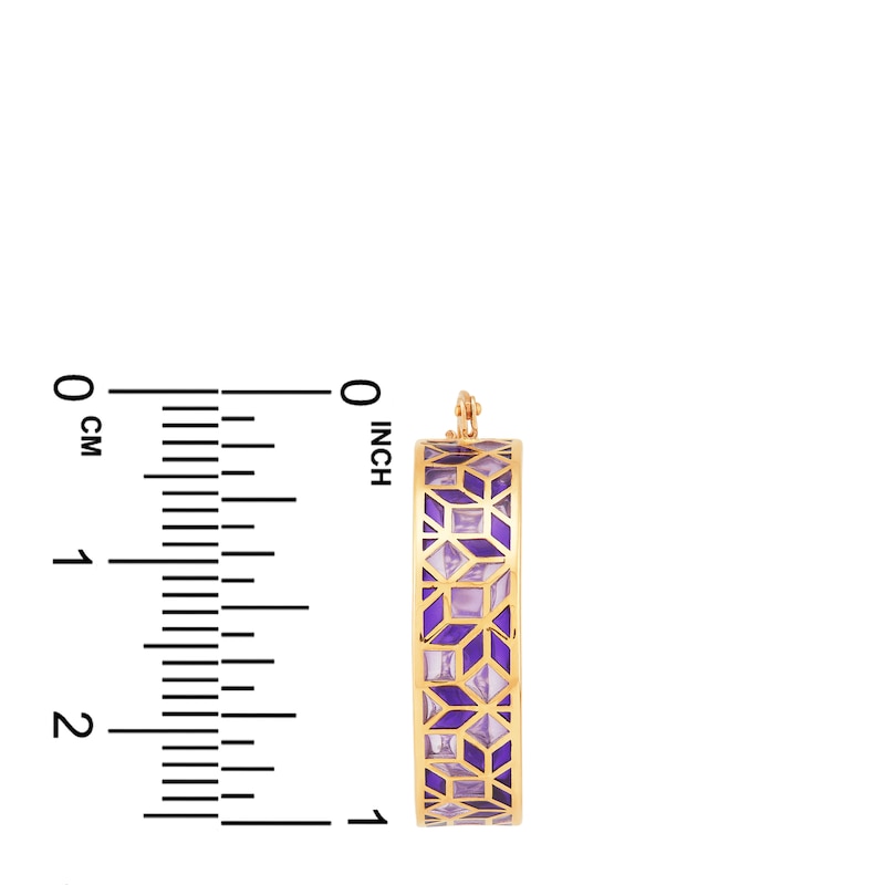 Main Image 2 of Italia D'Oro Purple Enamel Hoop Earrings 14K Yellow Gold 25mm