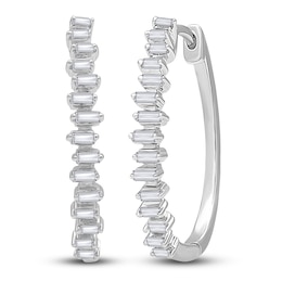 Diamond Hoop Earrings 1/2 ct tw Baguette 14K White Gold