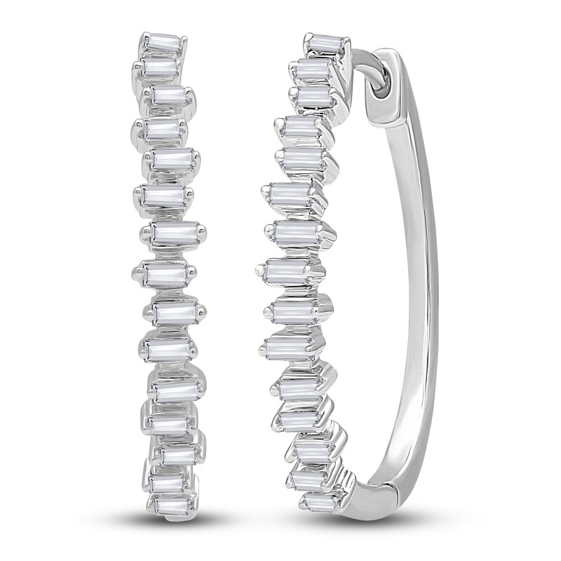 Main Image 1 of Diamond Hoop Earrings 1/2 ct tw Baguette 14K White Gold