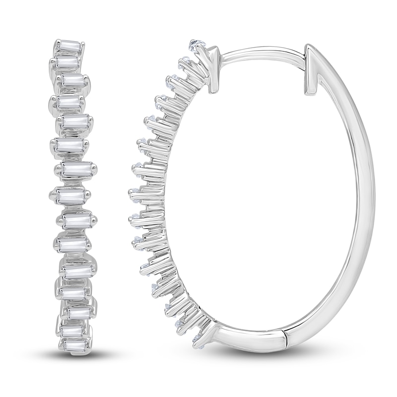 Main Image 2 of Diamond Hoop Earrings 1/2 ct tw Baguette 14K White Gold
