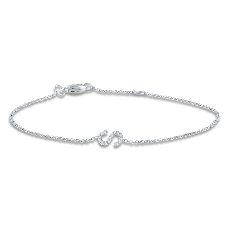 Main Image 1 of Diamond Initial S Bracelet 1/20 ct tw Round 14K White Gold 7"