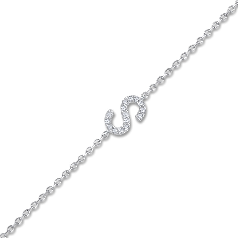 Sterling Silver Letters Single Micro Pave Diamond Bracelet (Silver Diamond Z' Initial Bracelet 7+1)