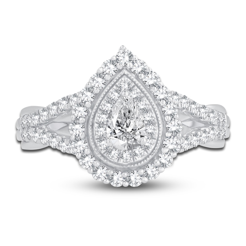 Main Image 3 of Diamond Engagement Ring 1 ct tw Pear/Round 14K White Gold