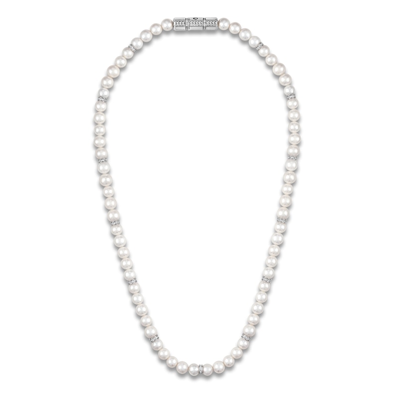 Main Image 1 of 1933 by Esquire Men's Freshwater Cultured Pearl & Natural White Topaz Necklace Sterling Silver 22"