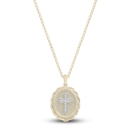 Men's Diamond Cross Pendant Necklace 1/10 ct tw Round 14K Yellow Gold 22"