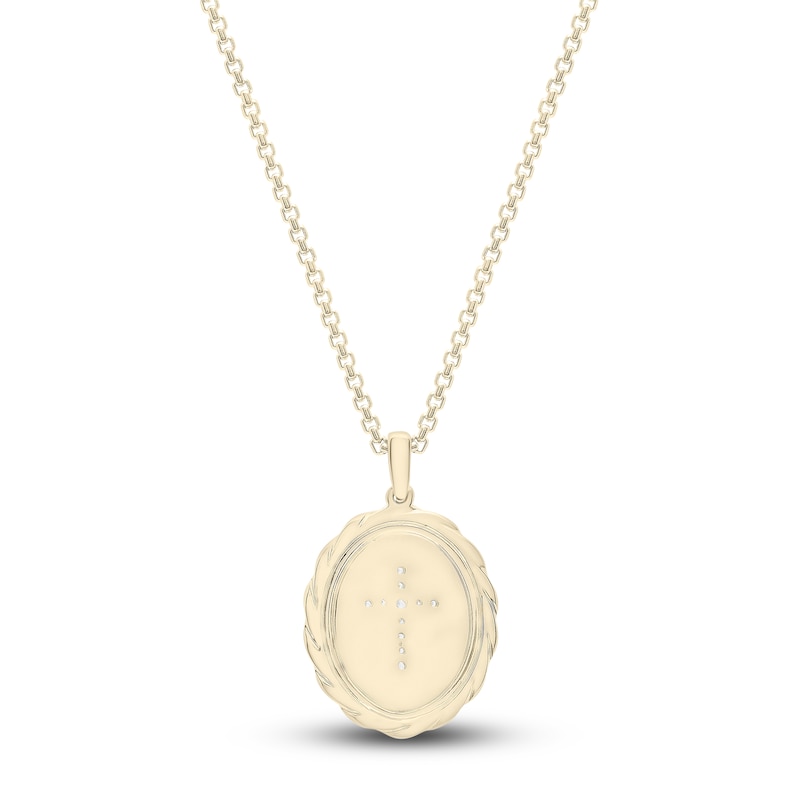 Main Image 3 of Men's Diamond Cross Pendant Necklace 1/10 ct tw Round 14K Yellow Gold 22"
