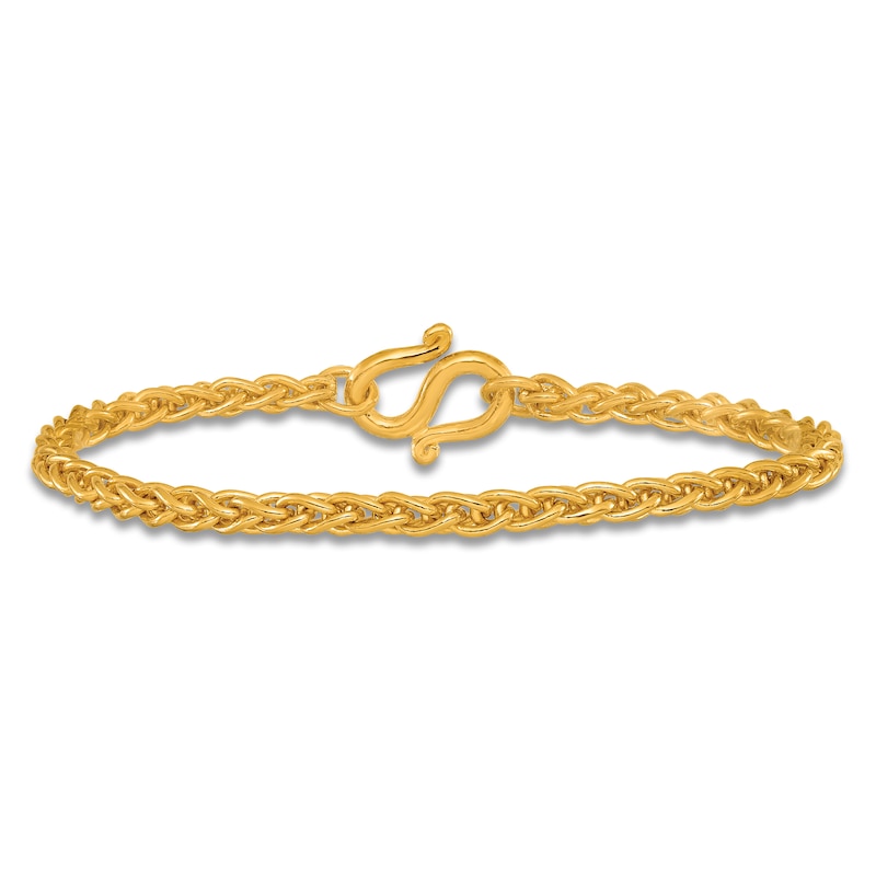 High-Polish Wheat Chain Bracelet 24K Yellow Gold 7.5" 4.0mm