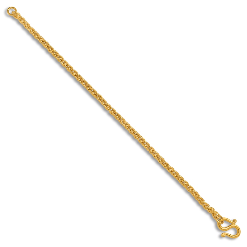 Main Image 2 of High-Polish Wheat Chain Bracelet 24K Yellow Gold 7.5" 4.0mm