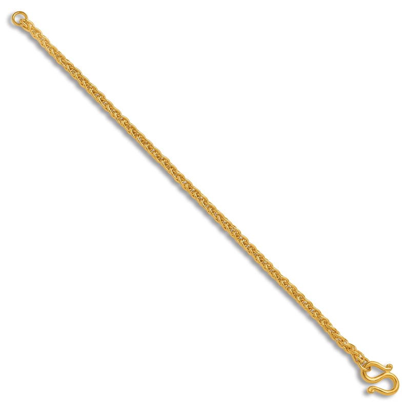 High-Polish Wheat Chain Bracelet 24K Yellow Gold 7.5" 4.0mm