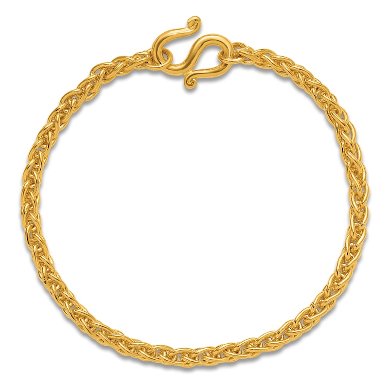 High-Polish Wheat Chain Bracelet 24K Yellow Gold 7.5" 4.0mm
