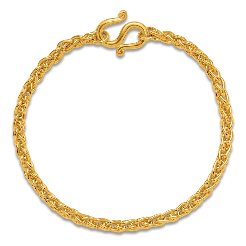 Main Image 4 of High-Polish Wheat Chain Bracelet 24K Yellow Gold 7.5" 4.0mm