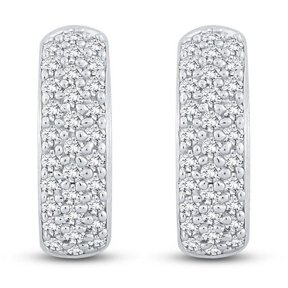 Diamond Huggie Hoop Earrings 3/4 ct tw Round 14K White Gold