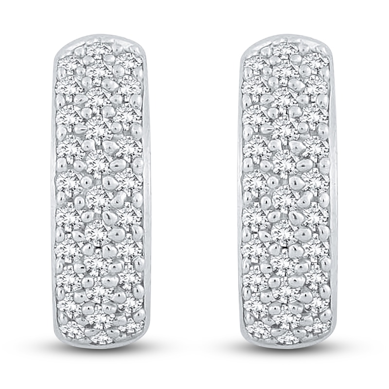 Main Image 1 of Diamond Huggie Hoop Earrings 3/4 ct tw Round 14K White Gold