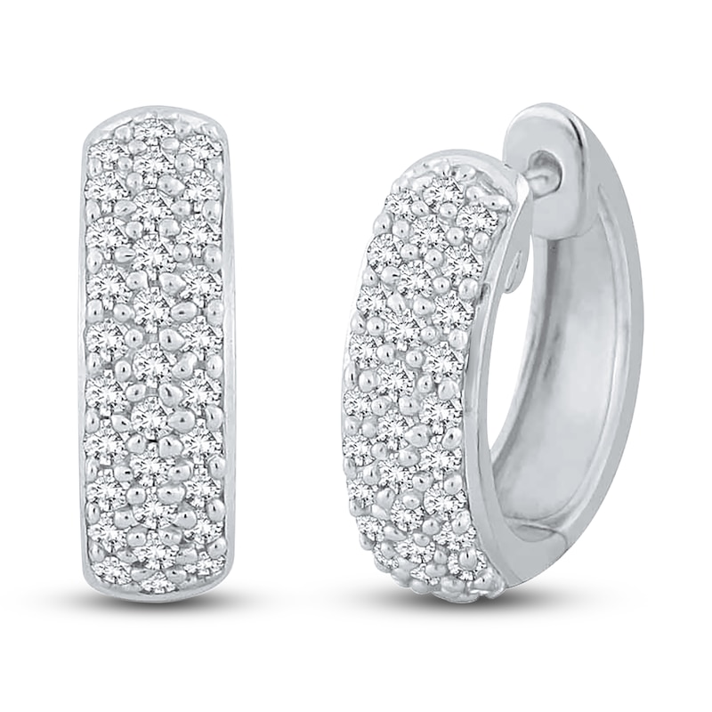 Main Image 2 of Diamond Huggie Hoop Earrings 3/4 ct tw Round 14K White Gold