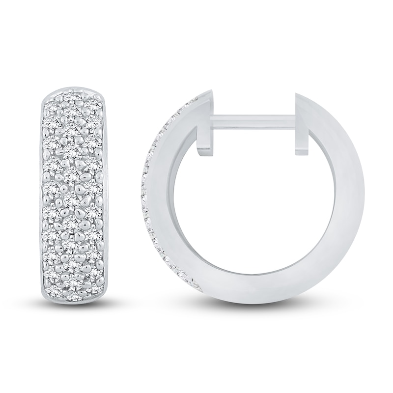 Main Image 3 of Diamond Huggie Hoop Earrings 3/4 ct tw Round 14K White Gold