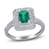 Thumbnail Image 1 of Emerald-Cut Natural Emerald & Diamond Halo Engagement Ring 1/3 ct tw 14K White Gold