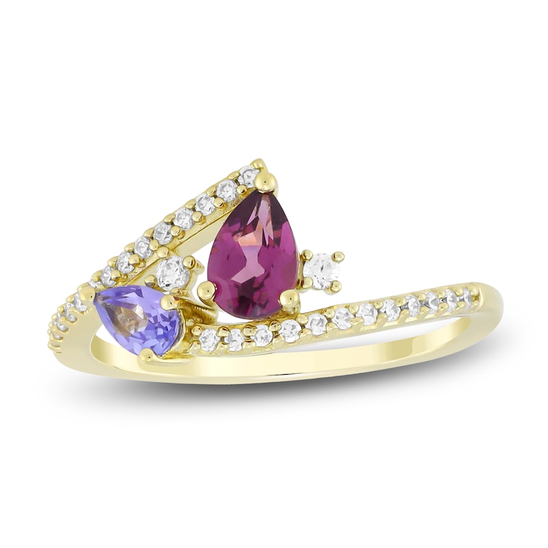 Natural Tanzanite, Garnet & Diamond Ring 1/6 ct tw 10K Yellow Gold