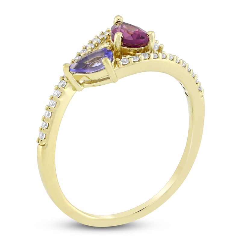 Natural Tanzanite, Garnet & Diamond Ring 1/6 ct tw 10K Yellow Gold