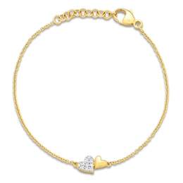 Diamond Double Heart Bracelet 1/20 ct tw 14K Yellow Gold 5"