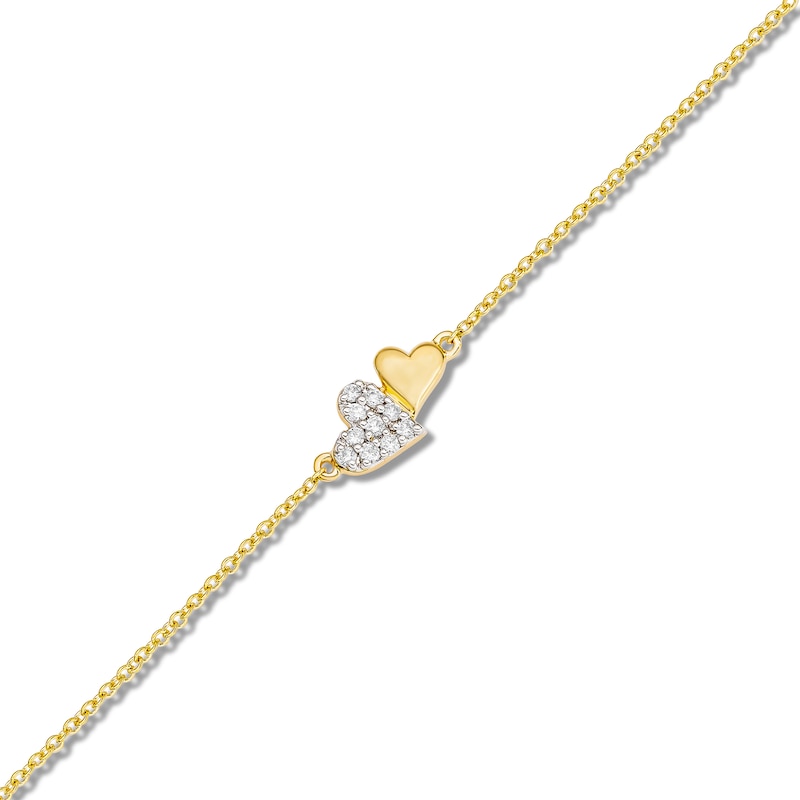 Main Image 2 of Diamond Double Heart Bracelet 1/20 ct tw 14K Yellow Gold 5"