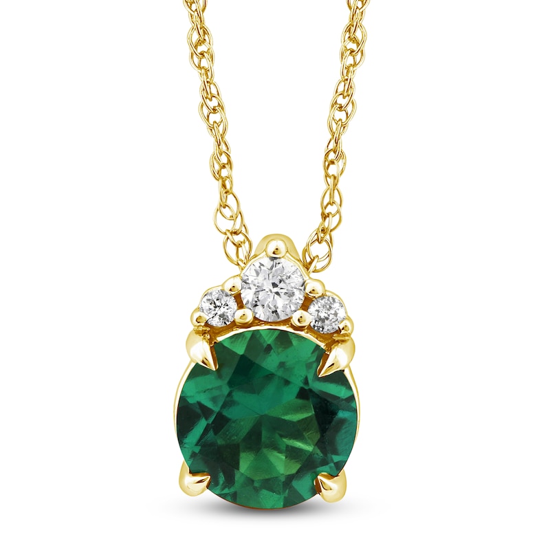 Main Image 1 of Round-Cut Lab-Created Emerald & Diamond Pendant Necklace 1/20 ct tw 10K Yellow Gold