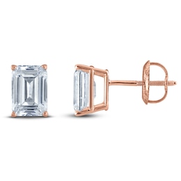 Emerald-Cut Lab-Grown Diamond Solitaire Stud Earrings 3/4 ct tw 14K Rose Gold (F/SI2)