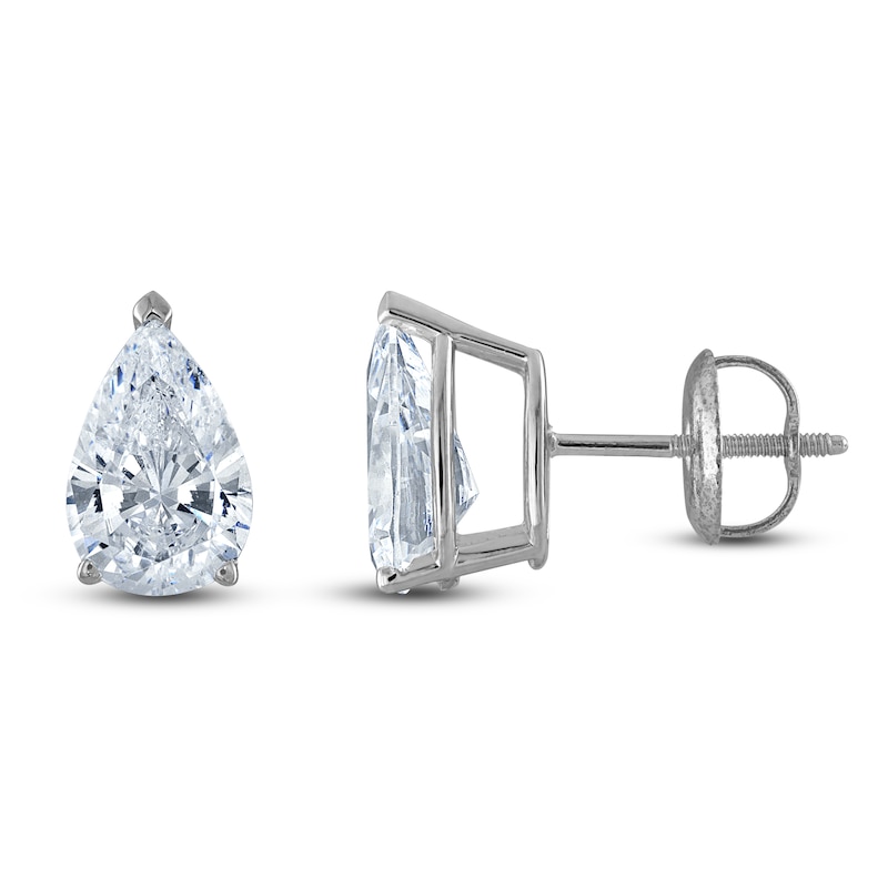 Main Image 1 of Pear-Shaped Lab-Grown Diamond Solitaire Stud Earrings 2 ct tw 14K White Gold (F/SI2)