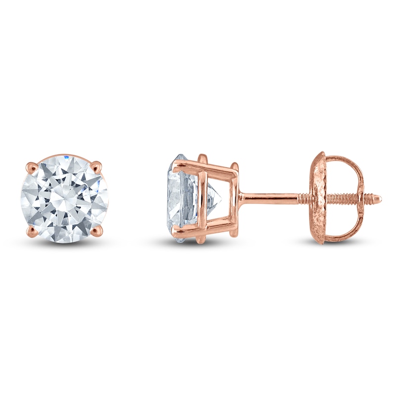 Round-Cut Lab-Grown Diamond Solitaire Stud Earrings / ct tw 14K Rose Gold (F/SI2