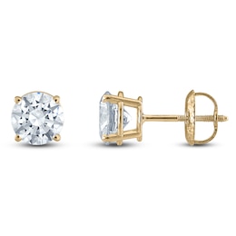 Certified Round-Cut Diamond Solitaire Stud Earrings 1-3/8 ct tw 14K Yellow Gold (I/I1)