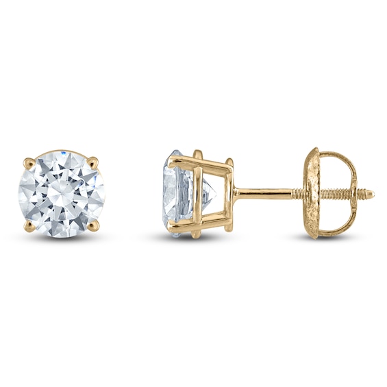 Certified Round-Cut Diamond Solitaire Stud Earrings 1-3/8 ct tw 14K Yellow Gold (I/I1)