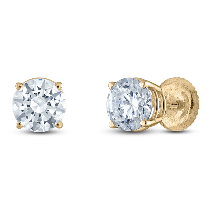 Main Image 2 of Certified Round-Cut Diamond Solitaire Stud Earrings 1-3/8 ct tw 14K Yellow Gold (I/I1)