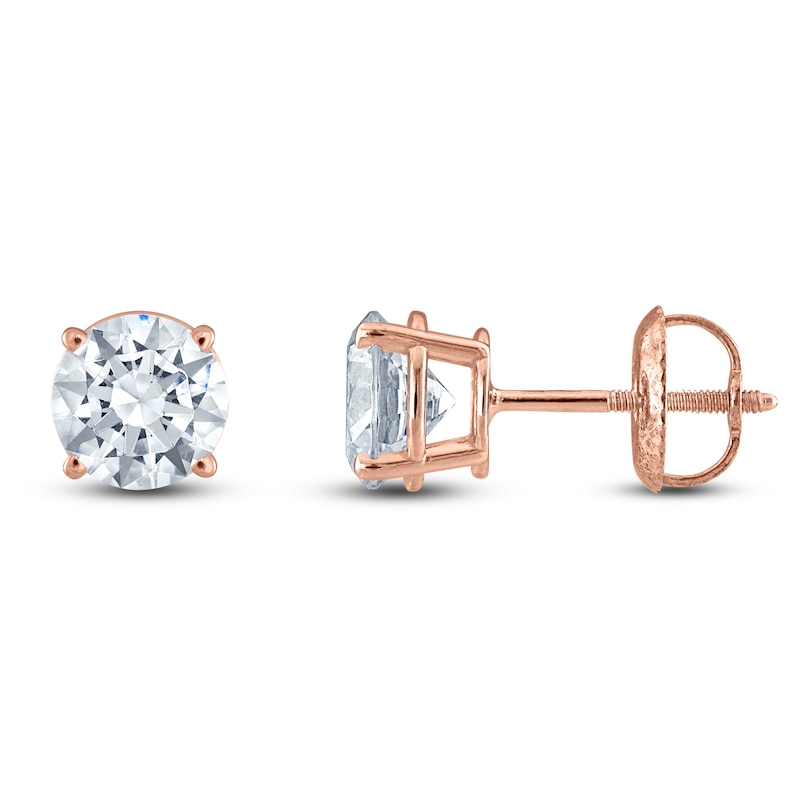Main Image 1 of Certified Round-Cut Diamond Solitaire Stud Earrings 3 ct tw 14K Rose Gold (I/I1)