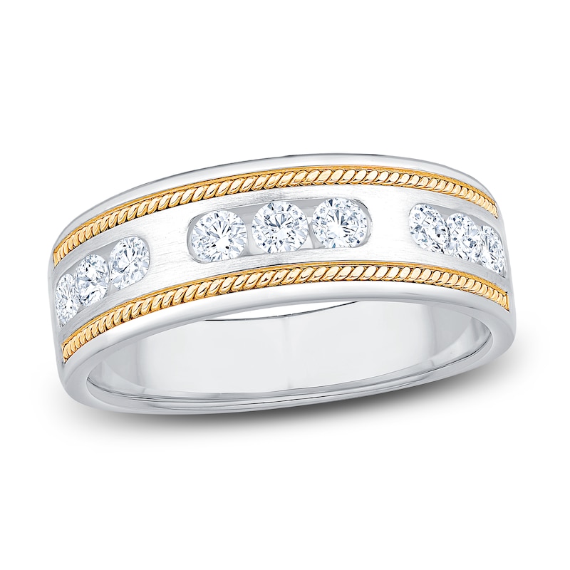Main Image 1 of Men's Certified Diamond Twist Wedding Band 3/4 ct tw 14K Two-Tone Gold