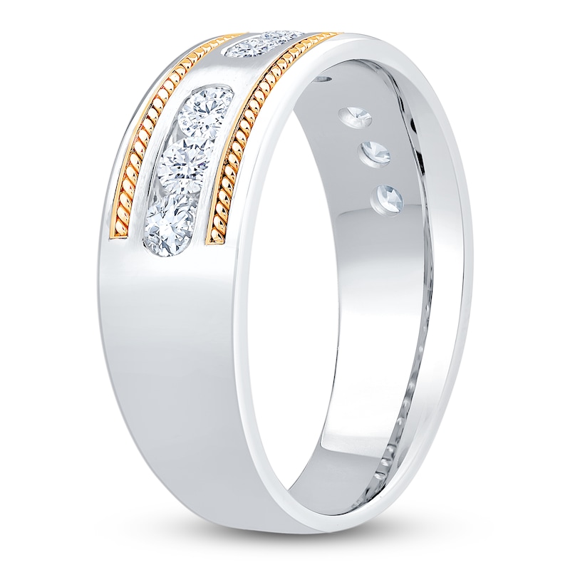 Main Image 2 of Men's Certified Diamond Twist Wedding Band 3/4 ct tw 14K Two-Tone Gold