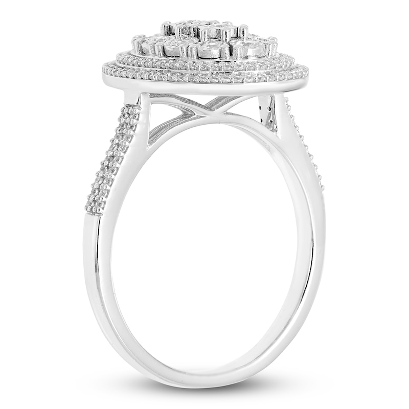 Multi-Diamond Center Oval Double Halo Fashion Ring 5/8 ct tw 14K White Gold
