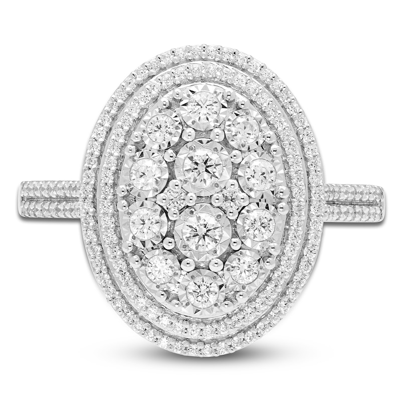 Main Image 3 of Multi-Diamond Center Oval Double Halo Fashion Ring 5/8 ct tw 14K White Gold